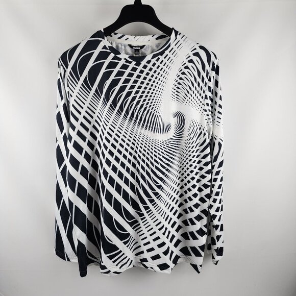 Ouku Shirt Mens XL Black White Geometric Print L/S Pullover NWT - Picture 1 of 7